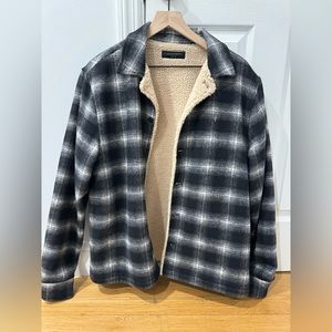 Allsaints Sherpa-lined, plaid shacket.